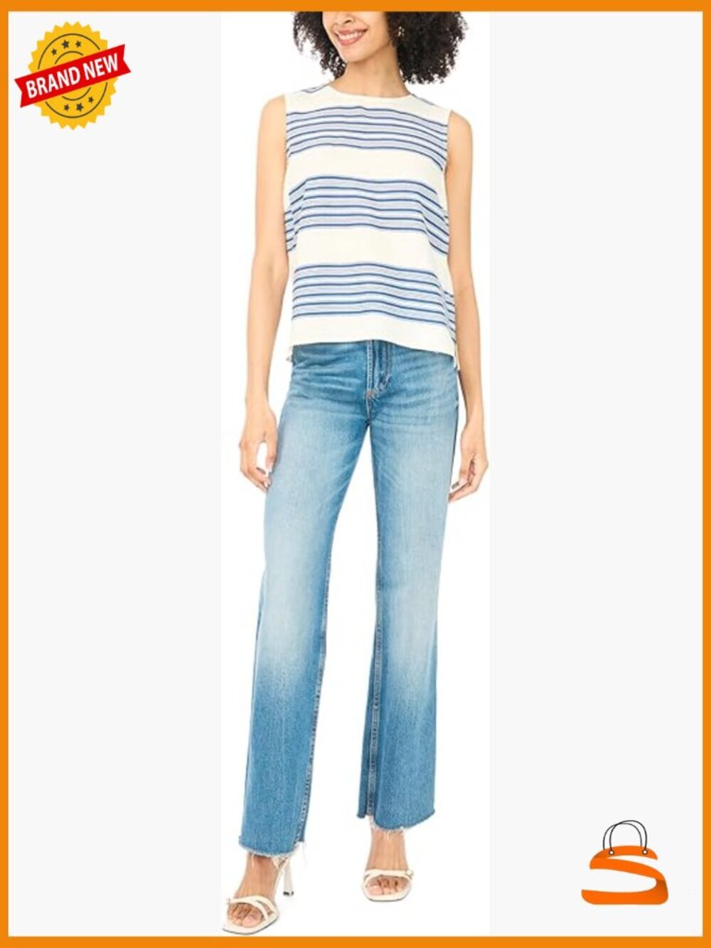 Striped Sleeveless Crew Neck Top - Stretchy Rayon Linen